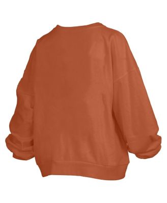 Women's Texas Orange Texas Longhorns Janise Arch Over Logo Waist Length Oversized Pullover Sweatshirt