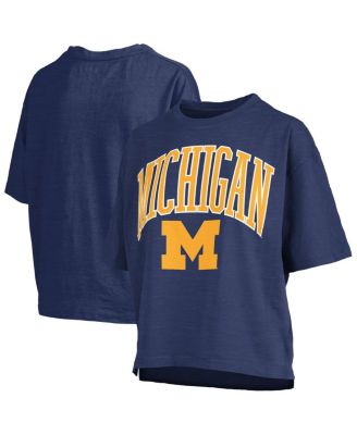 Pressbox - Women's Navy Michigan Wolverines Nelson Arch Over Logo Waist Length Oversized Slub T-Shirt