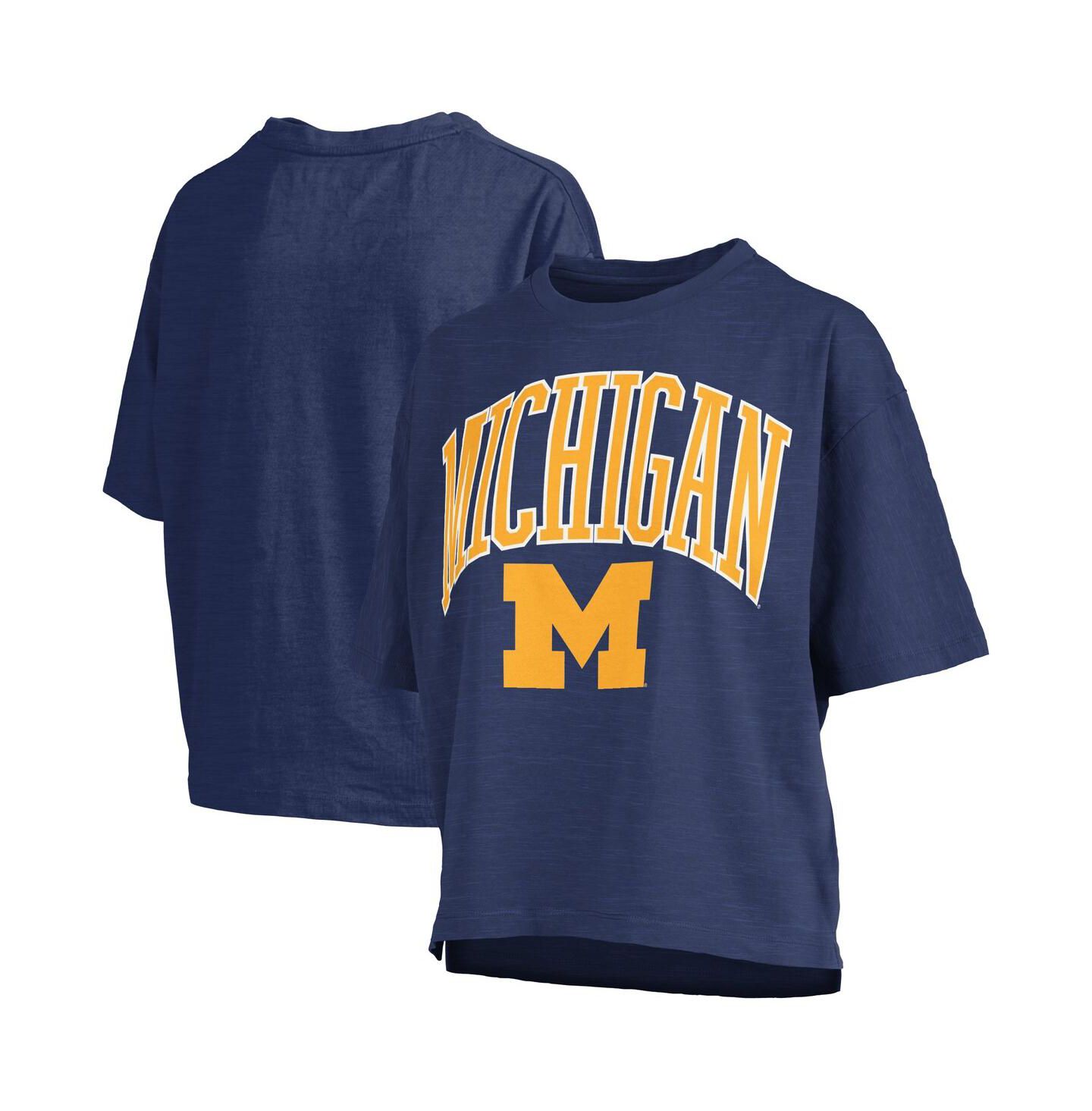Женская футболка Pressbox Navy Michigan Wolverines Nelson Arch Over Logo Waist Length Oversized Slub — фото 1
