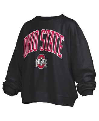 Women's Black Ohio State Buckeyes Janise Arch Over Logo Waist Length Oversized Pullover Sweatshirt