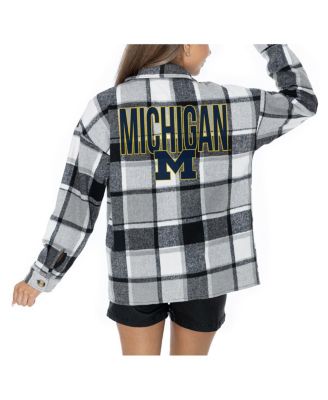 Gameday Couture - Women's Grey Michigan Wolverines Long Sleeve Brushed Plaid Button-Up Overshirt Jacket