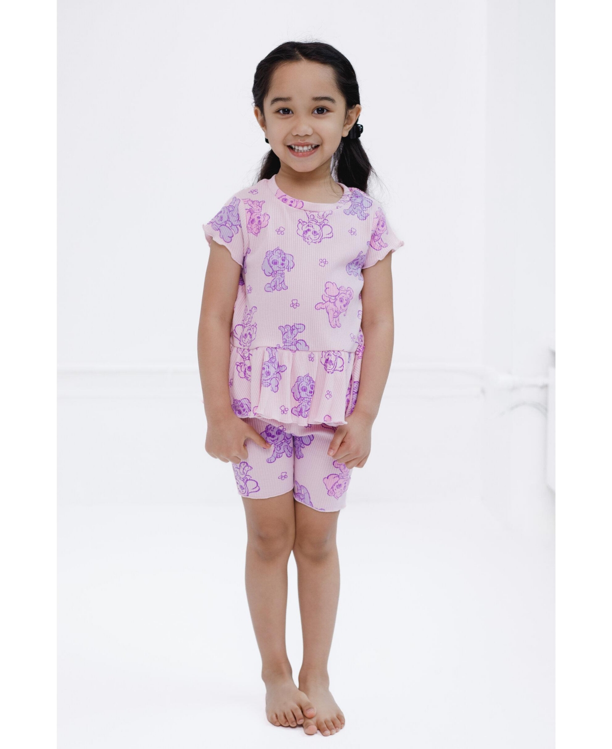 Paw Patrol Toddler Girls Skye Ribbed Peplum T-Shirt and Shorts Outfit Set