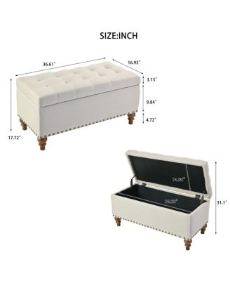 Tufted Storage Ottoman Bench with Nailhead Trim & Hinged Lid – Upholstered Multi-Purpose Seating for Bedroom, Entryway & Living Room.
