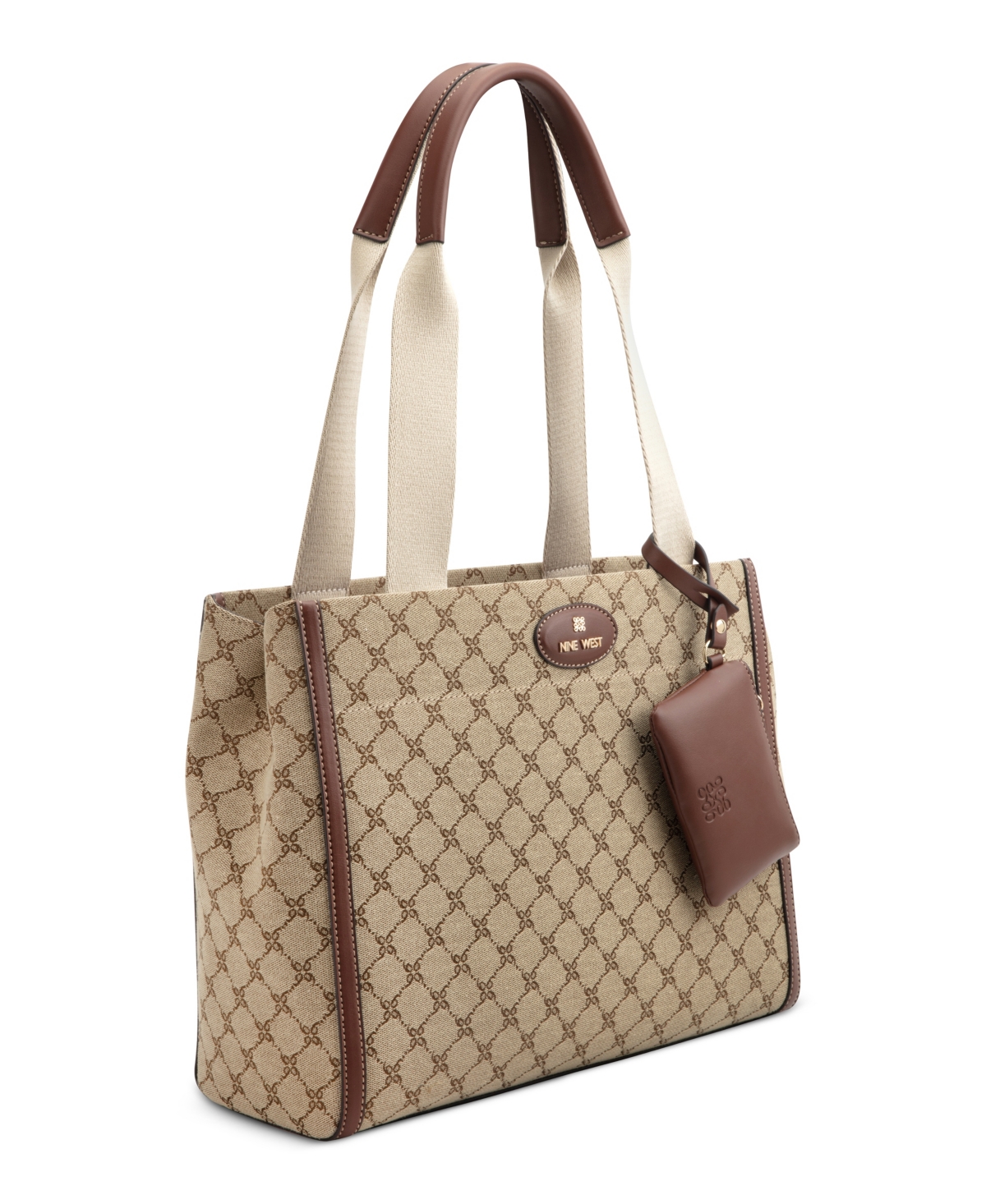 Nine West Pyper Large Laptop Tote Bag In Mocha Logo Mahogany