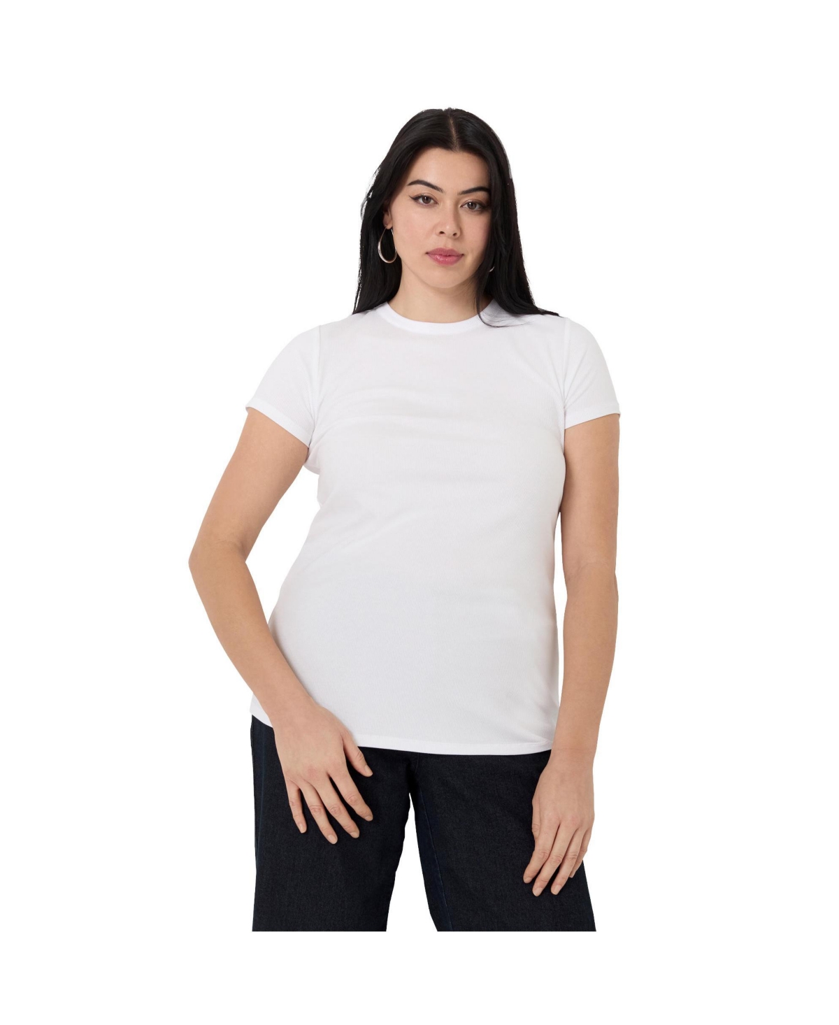 Plus Size June + Vie Ribbed Crewneck Top - White