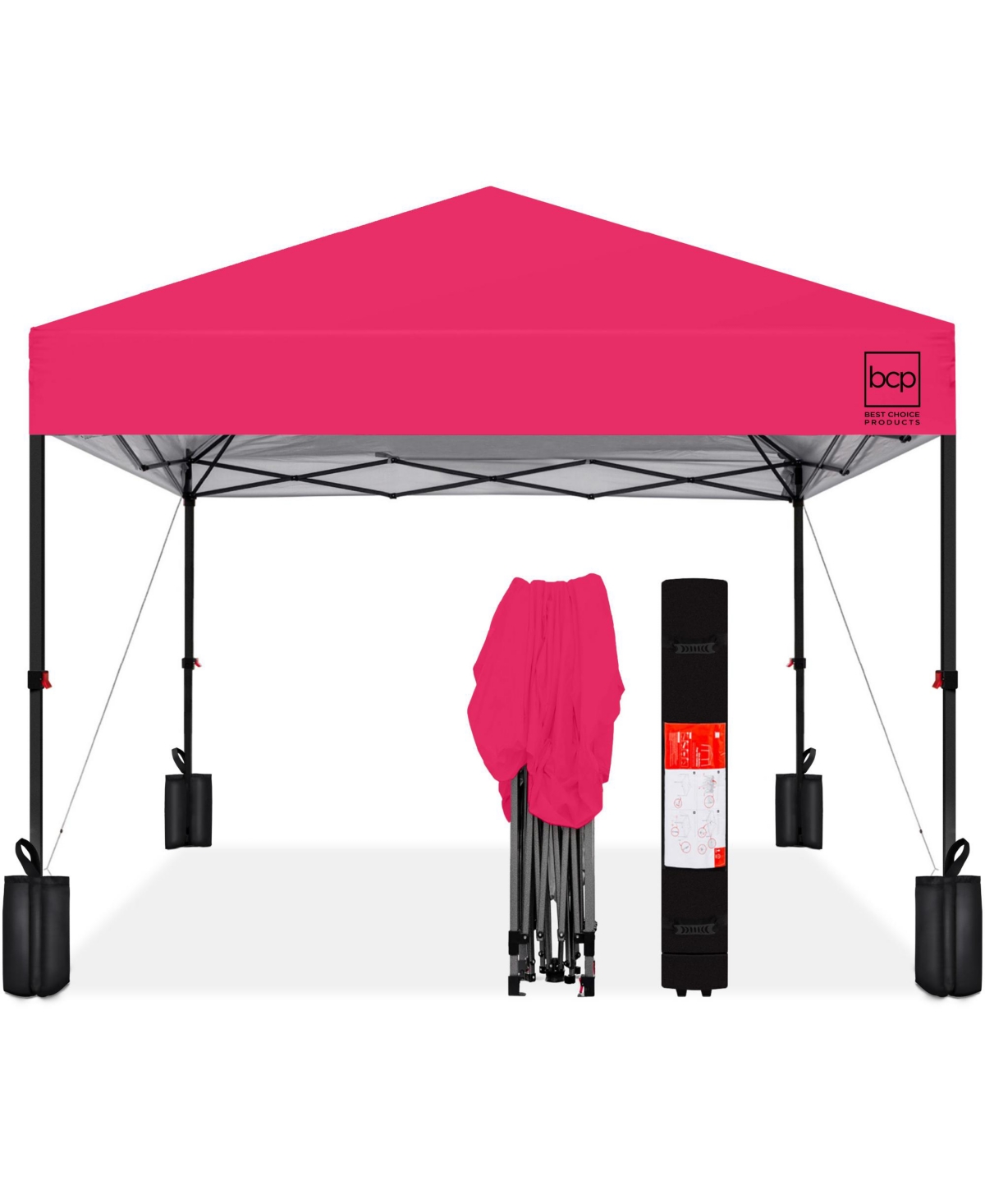 10x10ft Easy Setup Pop Up Canopy w/ 1-Button Setup, Wheeled Case, 4 Weight Bags - Hot pink