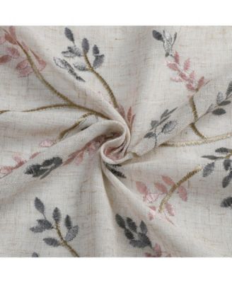 1 Piece Vanessa Floral Embroidered Linen Blend Semi Sheer Grommet Window Curtain Panel