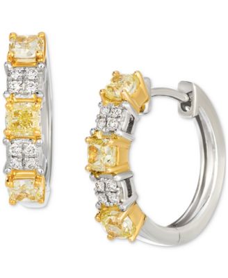 Couture Sunny Yellow Diamond & Vanilla Diamond Small Hoop Earrings (1.19 ct. t.w.) in 14k Yellow Gold & Platinum