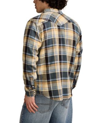 Men's Indigo Plaid Mesa Western Long Sleeve Shirt