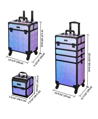 Rolling Makeup Train Case 3-Piece Cosmetic Organizer Kit Trolley Organizer Lockable with Wheels for Makeup Artist, Mermaid Black