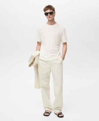 MANGO - Men's Regular-Fit Pleated Cotton-Linen Jeans