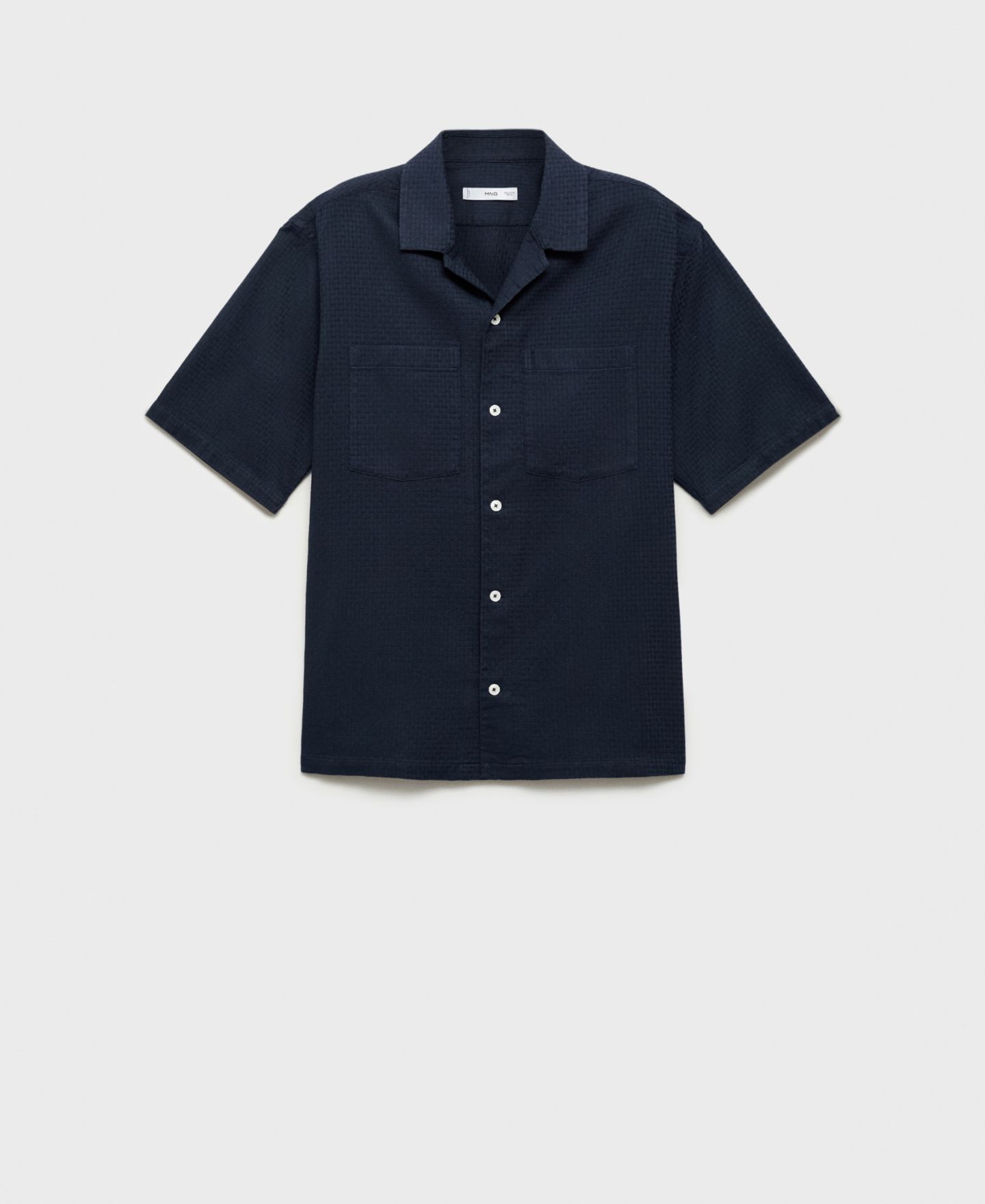 Мужская рубашка Mango Cotton Check Seersucker, цвет: Тёмный тёмно-синий — фото 7