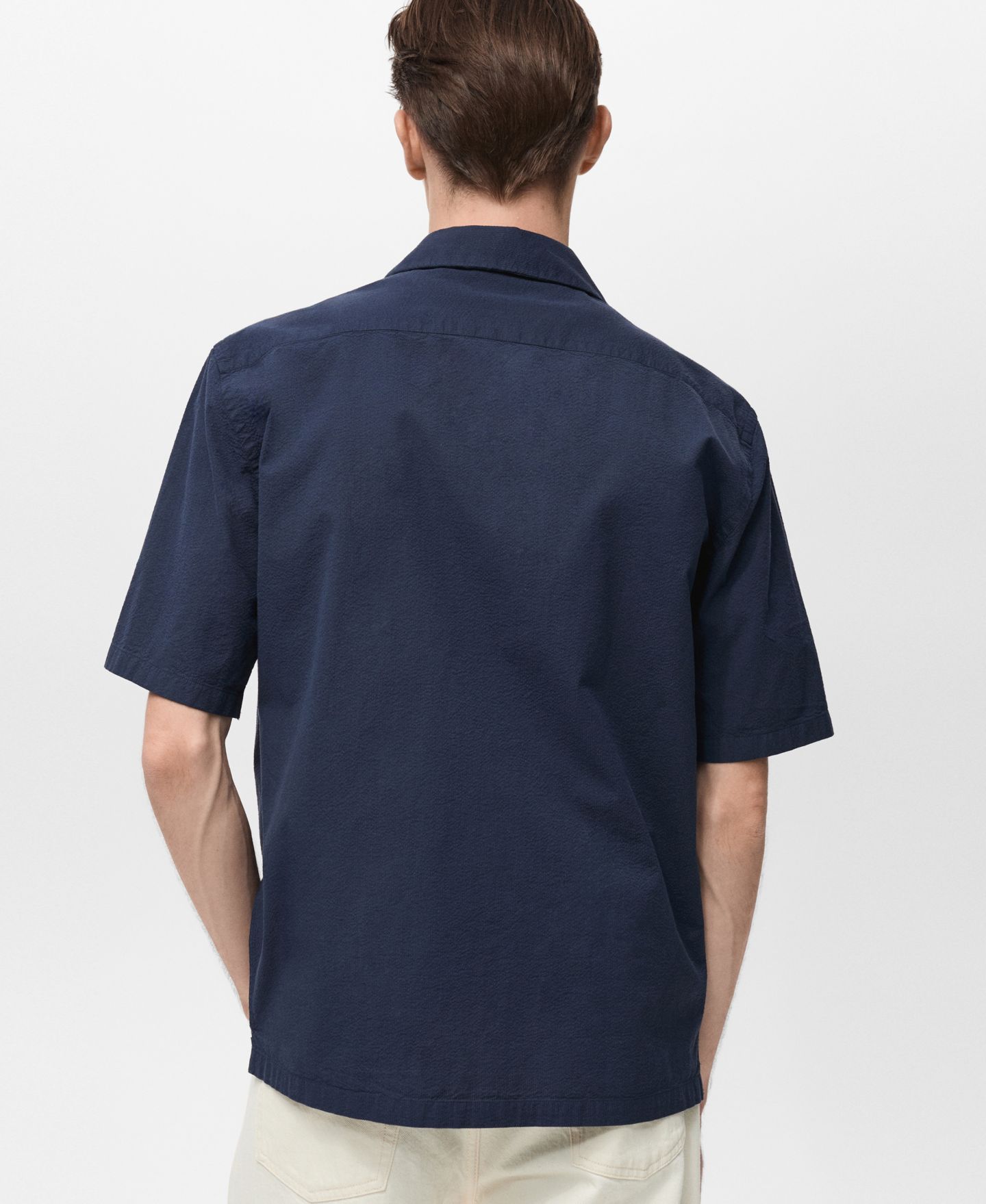 Мужская рубашка Mango Textured Bowling Collar, цвет: Тёмный тёмно-синий — фото 3
