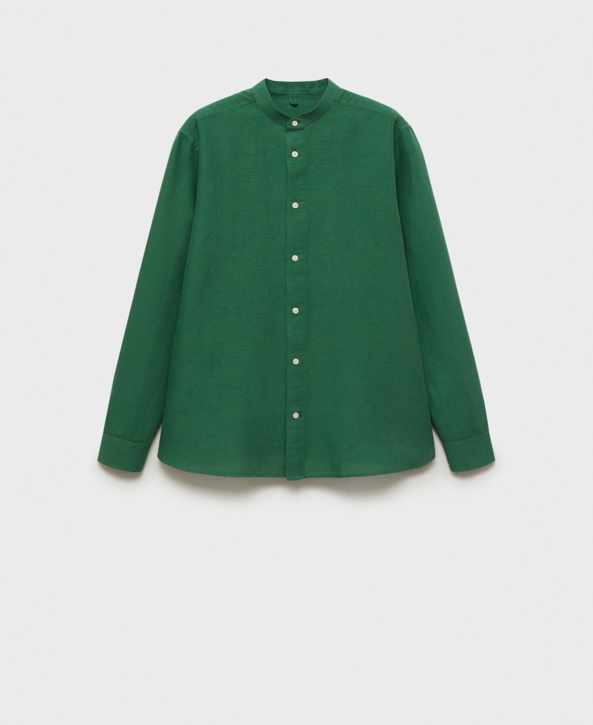 Mango Band Collar Linen Blend Button-up Shirt In Green