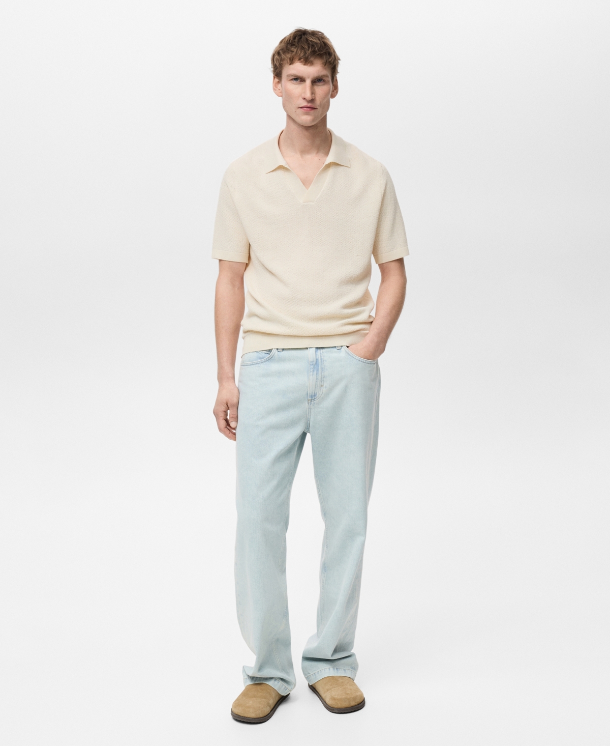 Men's Fine-Knit Polo Shirt - Ivory White