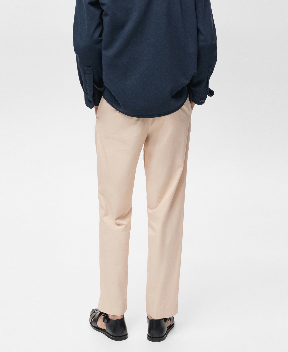 Mango Drawstring Straight Leg Poplin Pants In Neutral