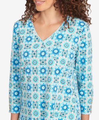 Petite Medallion Tile Floral Faux Surplice Top