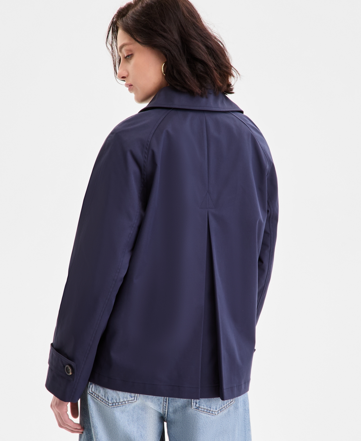 Michael Kors Michael  Women's Short Double-breasted Trench Coat In Blue