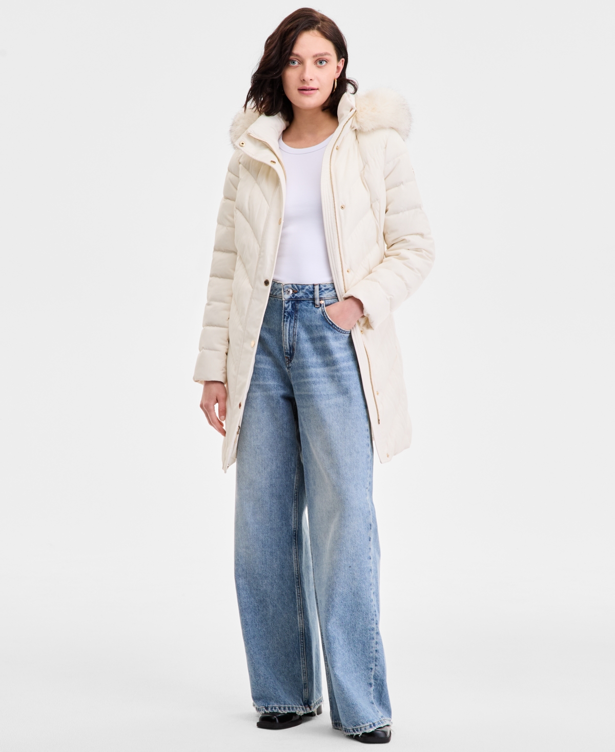 Michael Kors Michael  Women's Faux-fur-trim Hooded Puffer Coat, Exclusively At Macy's In Brown