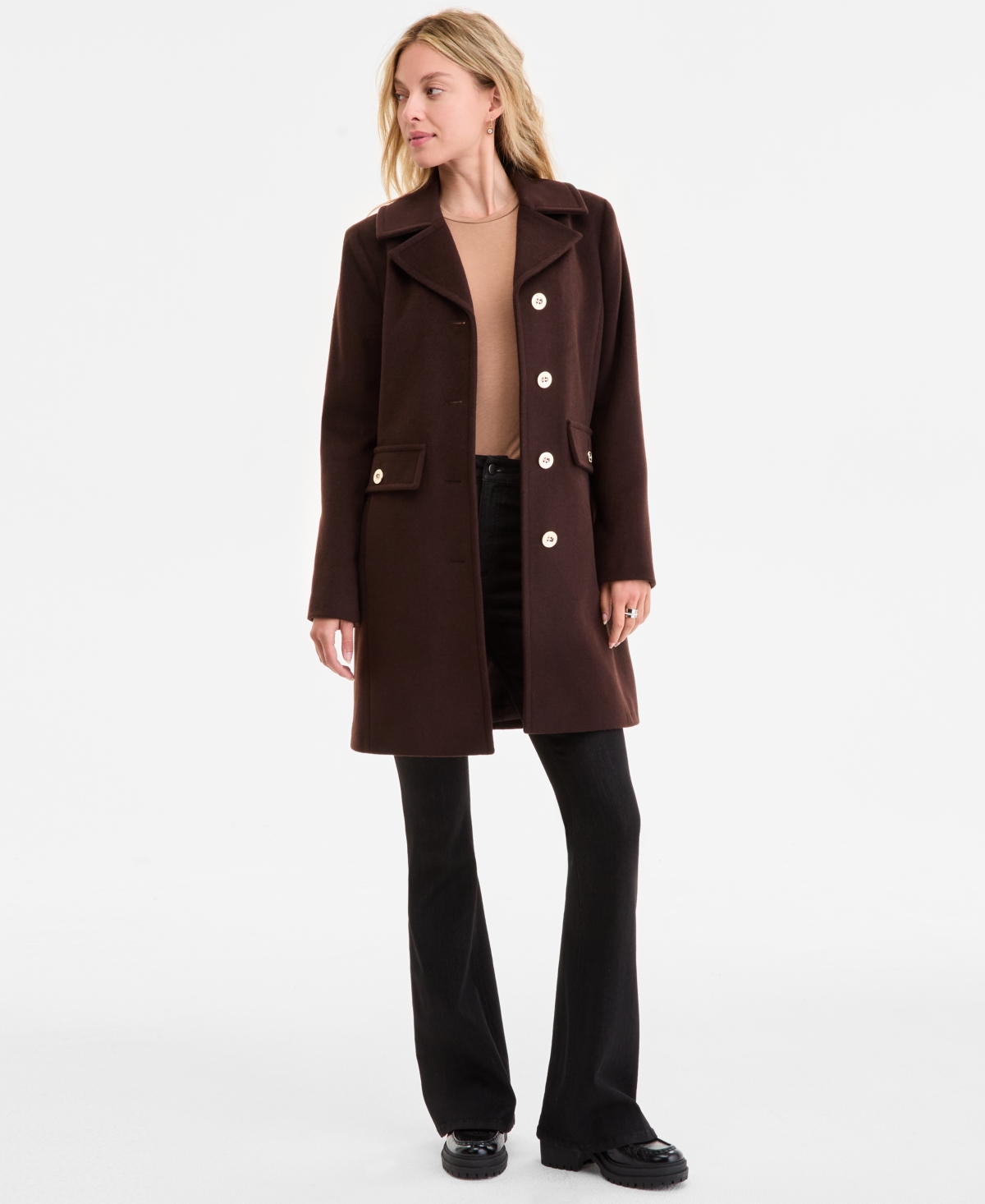 Michael Kors Michael  Women's Collared Button-front Coat, Exclusively At Macy's In Brown