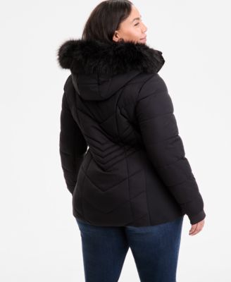 Plus Size Faux-Fur-Trim Hooded Puffer Coat, Exclusively at Macy's