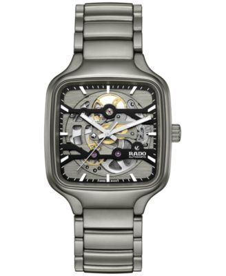 Rado - Unisex Swiss Automatic True Square Skeleton Gray Ceramic Bracelet Watch 38mm