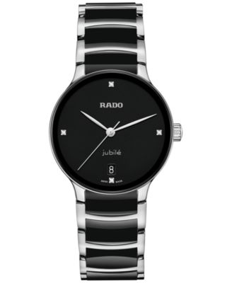 Rado - Women's Swiss Centrix Diamond Accent Black Ceramic & Stainless Steel Bracelet Watch 35mm