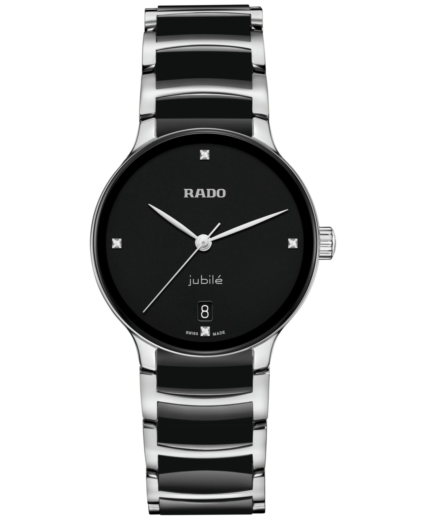 Женские часы Rado Swiss Centrix Diamond Accent Black Ceramic & Stainless Steel Bracelet Watch 35mm — фото 1