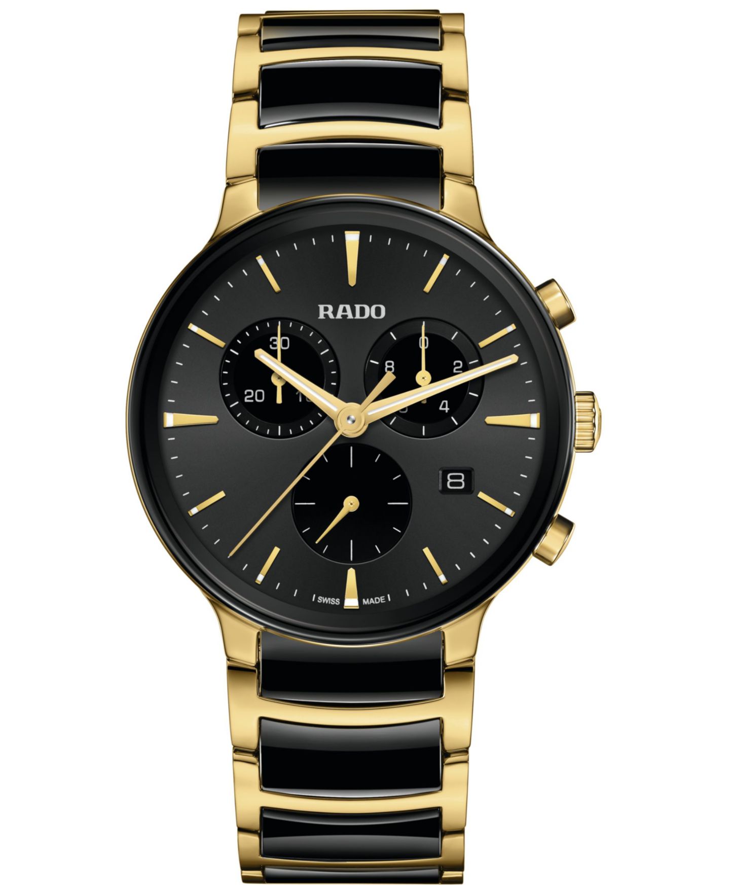 Часы Rado Unisex Swiss Chronograph Centrix Black Ceramic & Gold PVD Stainless Steel Bracelet Watch 41mm — фото 1