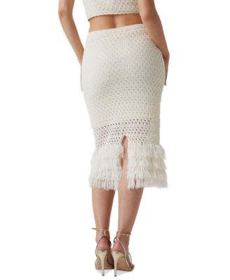 Women's Pointelle Fringed-Hem Midi Skirt