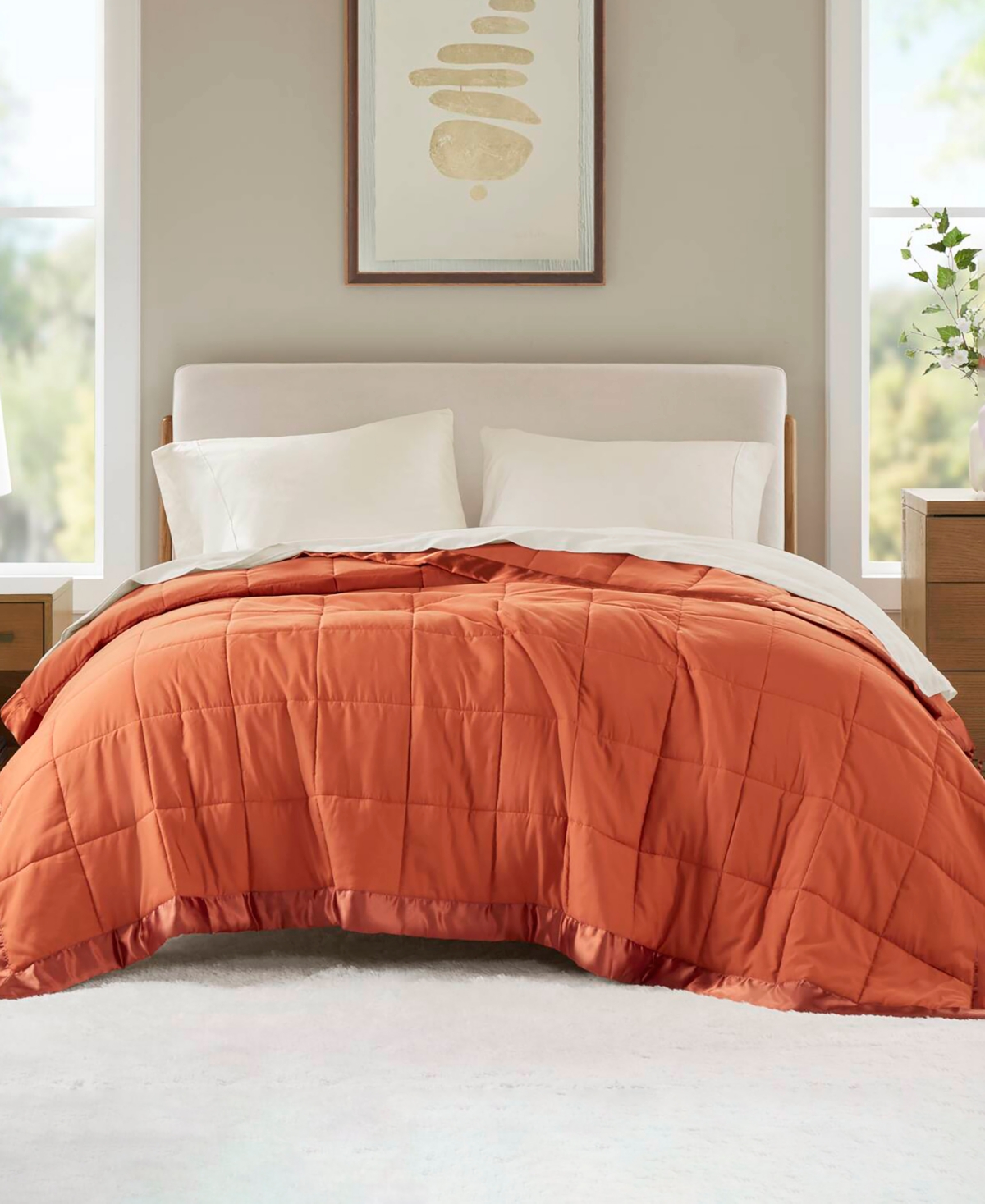 Madison Park Windom Lightweight Down Alternative Satin Trim Blanket, Full/queen In Orange