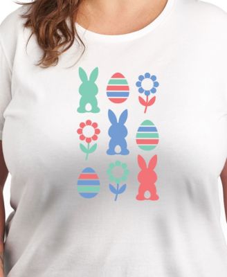 Plus Size Easter Grid Graphic Crew Neck T-Shirt