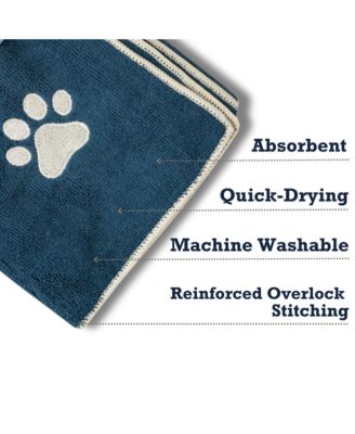 Marine Blue Microfiber Dog Bath Towel - Quick-Drying, Absorbent, and Durable, Machine Washable, Embroidered Paw Print, Perfect for All Dog Sizes and Fur Types – Large