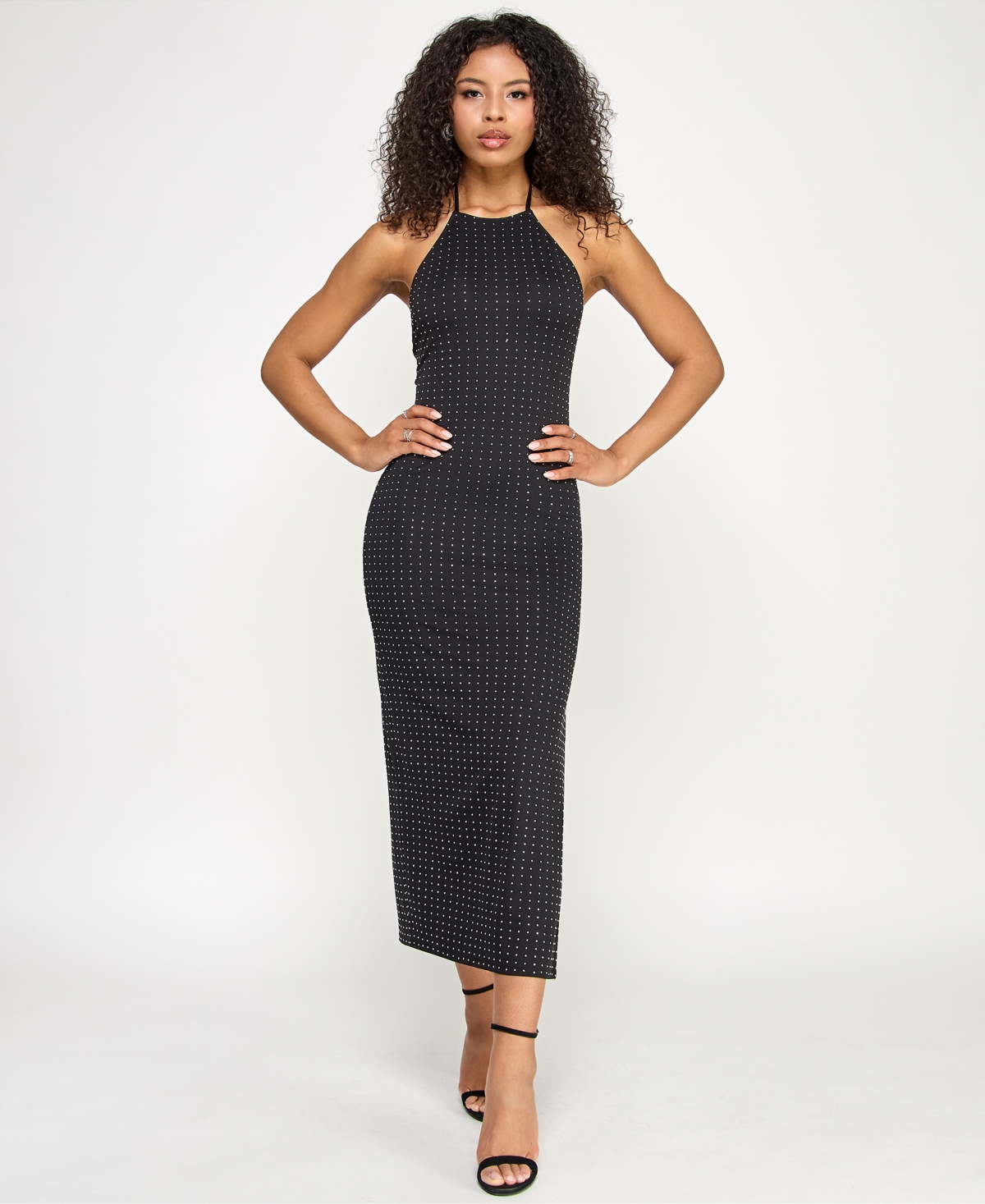 Juniors' Rhinestone Midi Dress - Black Silver