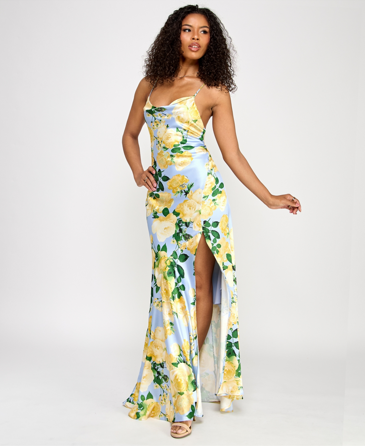 KATIA RAE JUNIORS' FLORAL-PRINT X-BACK GOWN 