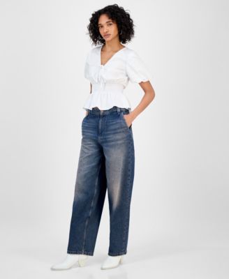 Women's Puff-Sleeve Peplum Top