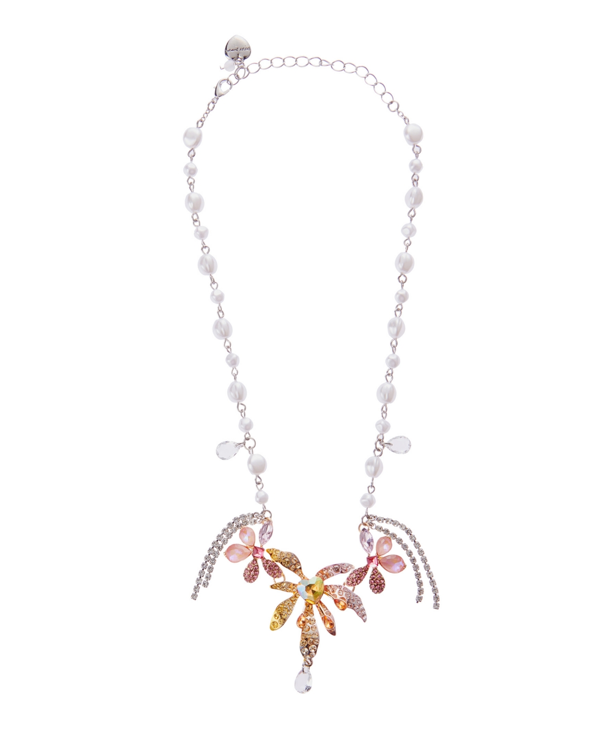 Betsey Johnson Faux Stone Garden Glam Floral Cultivated Pearl Bib Necklace In Pearl,rhodium