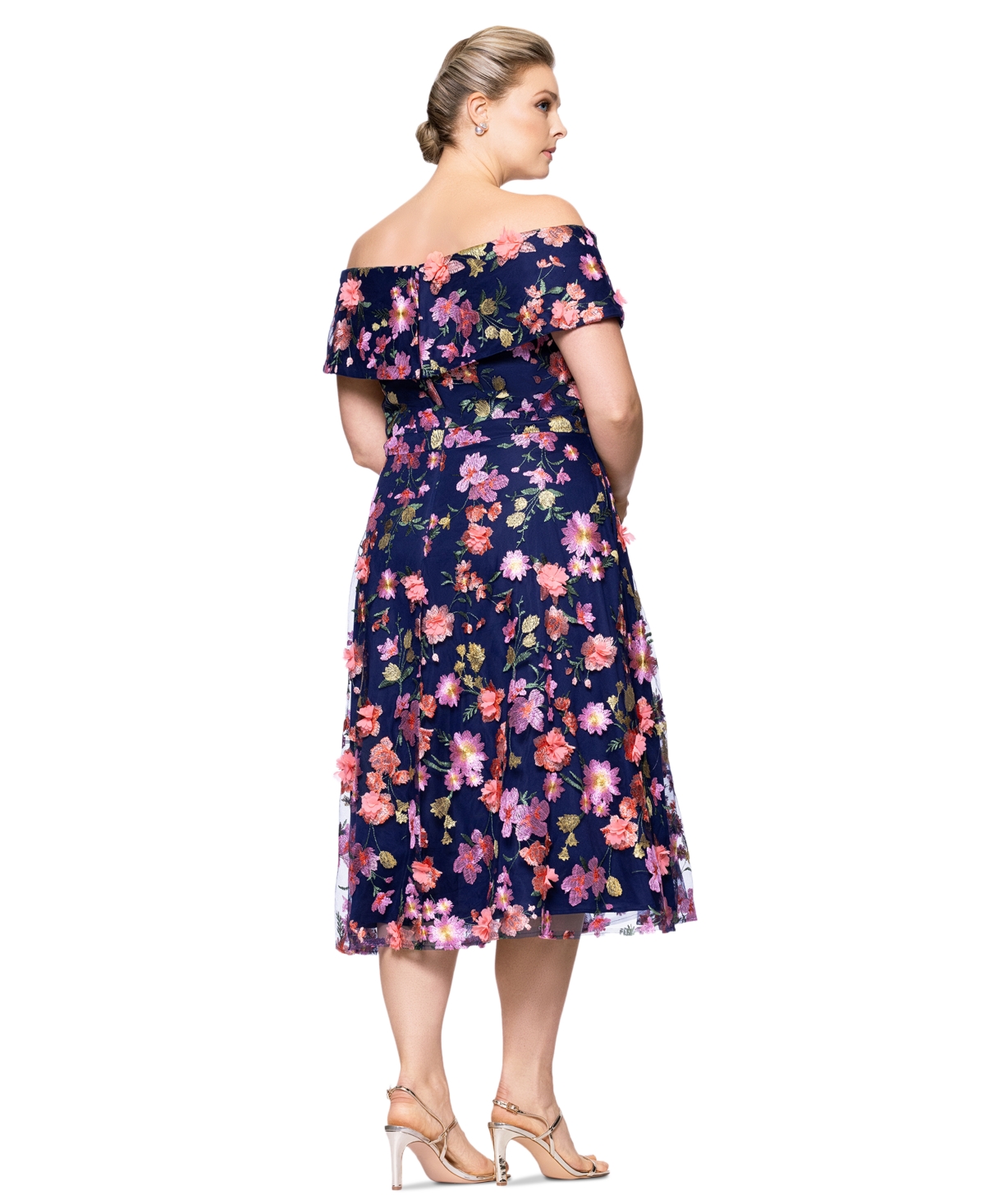 Xscape Plus Size 3d-floral Embroidered Off-the-shoulder Dress In Multi