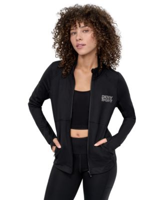 DKNY - Women's Rhinestone-Logo Mock-Neck Jacket