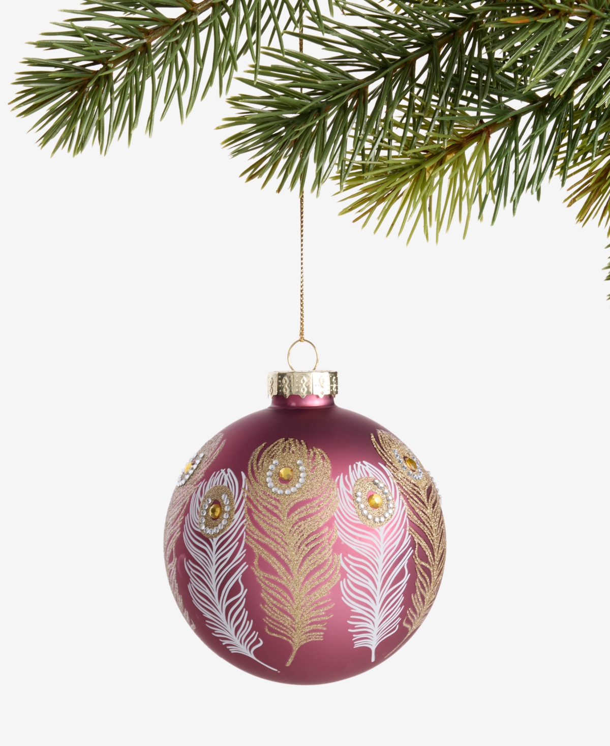 Holiday Lane Berry Tones Peacock Feather Ball Ornament, Macy's Exclusive In Transparent