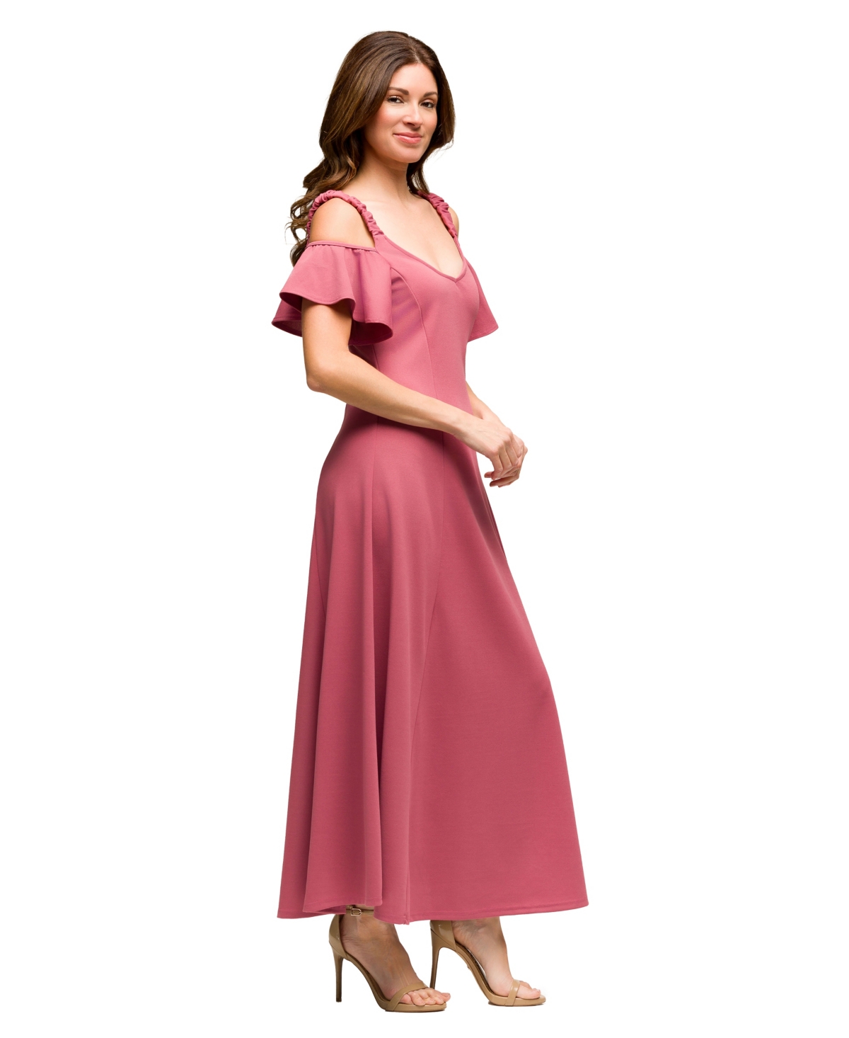 Shop 24seven Comfort Apparel Women's Cold Sholder Ruffle Sleeve A Line Maxi Dress