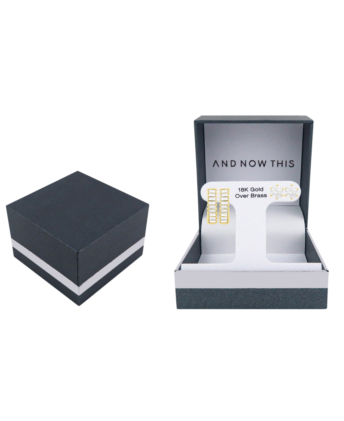 And Now This Crystal Duo Stud And Baguette Hoop Earring Set In Gold