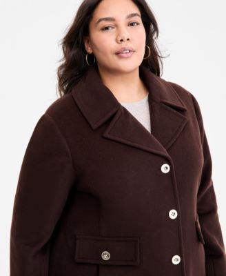 Plus Size Collared Button-Front Coat, Exclusively at Macy's