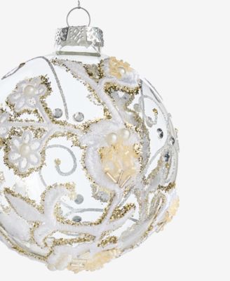 Gilded Glamour Glass Clear Floral Ball Ornament, Macy's Exclusive