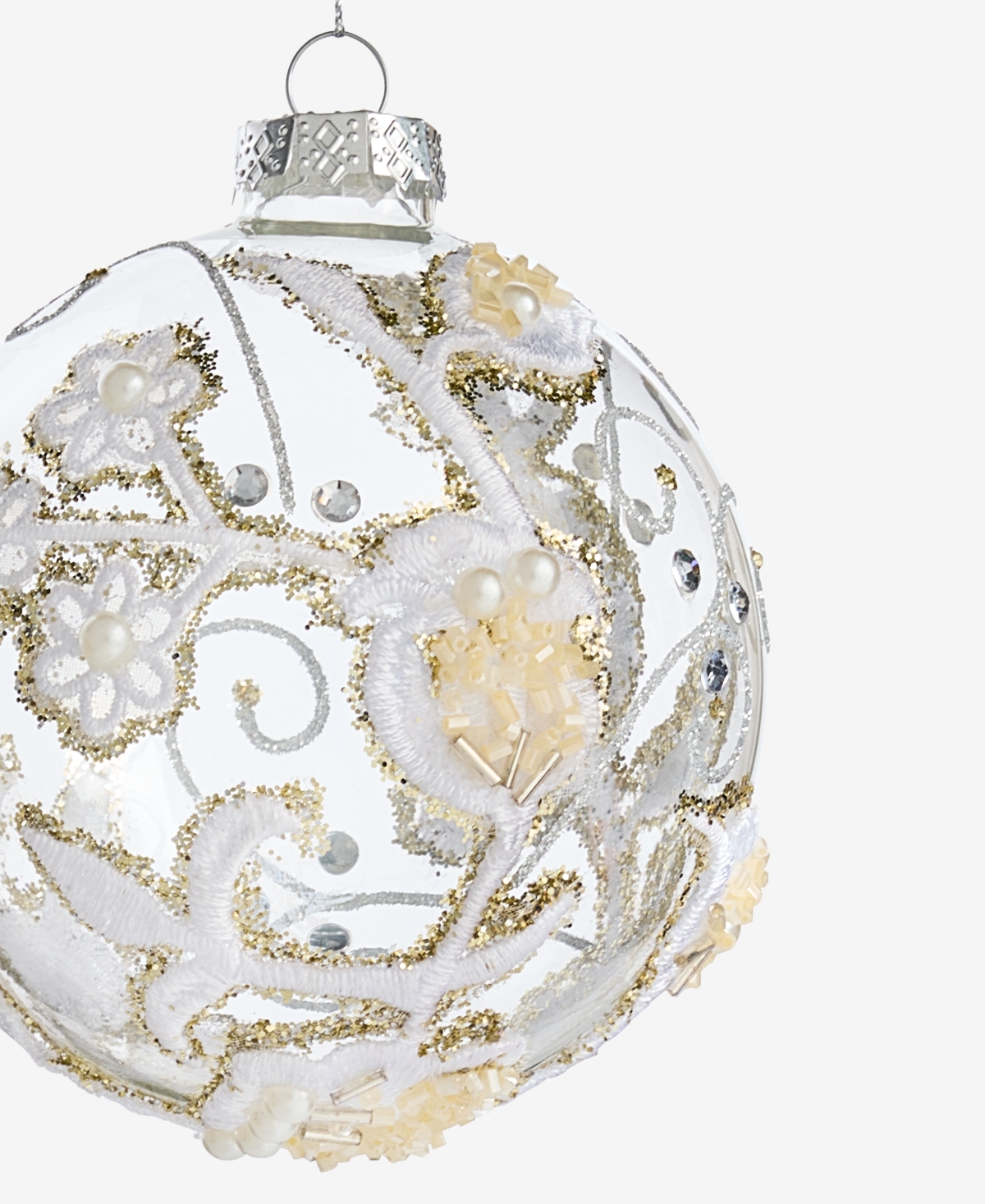 Holiday Lane Gilded Glamour Glass Clear Floral Ball Ornament, Macy's Exclusive