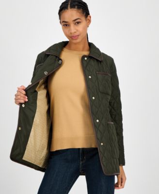 MICHAEL Women's Faux-Leather-Trim Quilted Coat, Exclusively at Macy's