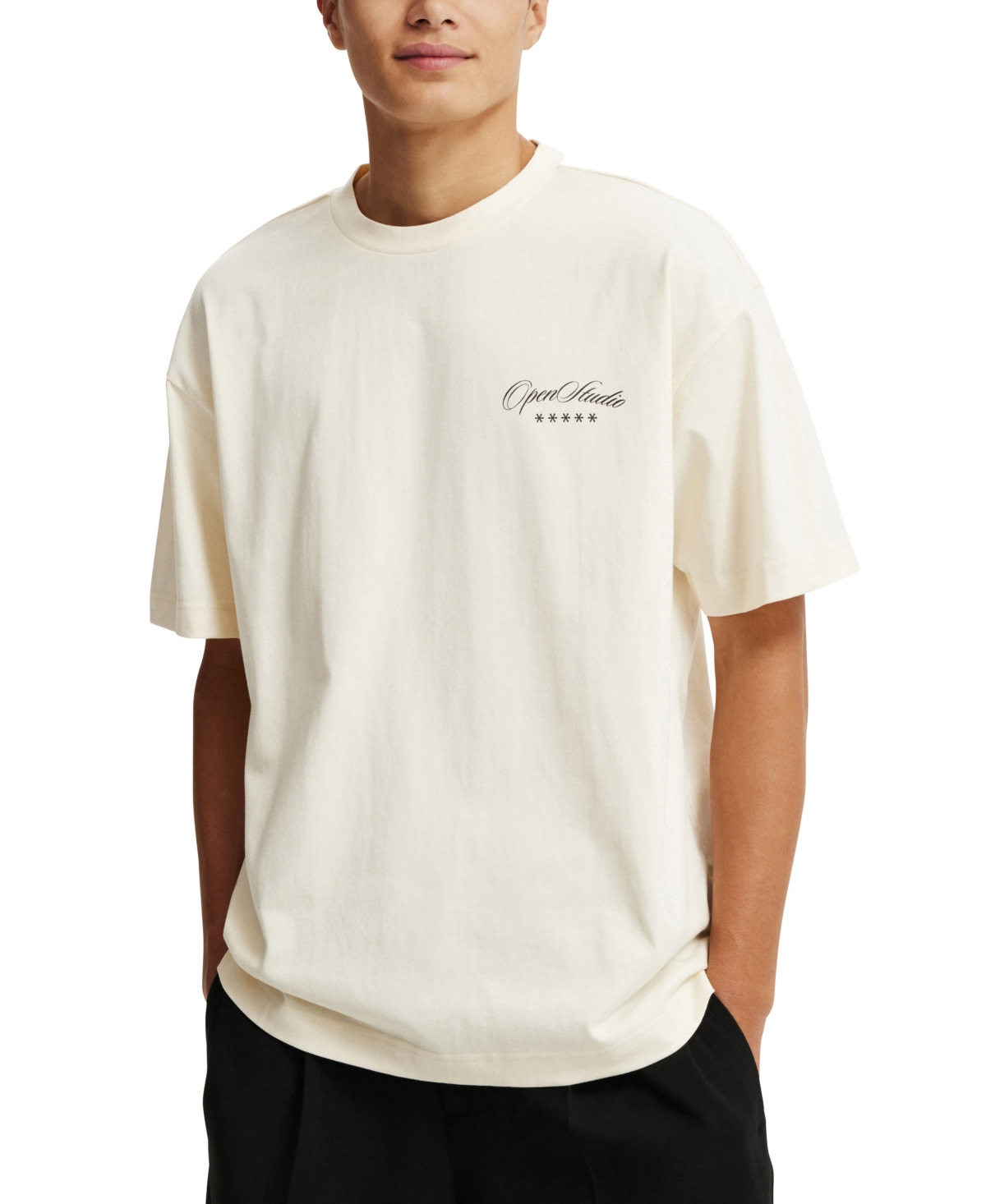 Shop Cotton On Men's Box Fit Text T-shirt In Creampuff,open Studios