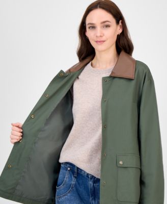 Juniors' Contrast-Collar Snap-Front Barn Jacket, Exclusively at Macy's