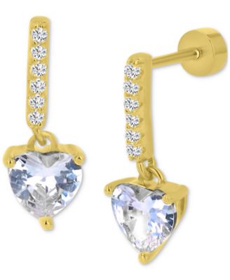 Macy's - Cubic Zirconia Heart Drop Earrings in 14k Gold-Plated Sterling Silver