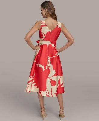 Women's Printed Tie-waist V-neck A-line Dress